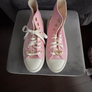 Converse Pink High-Top Sneakers with Heart Accents